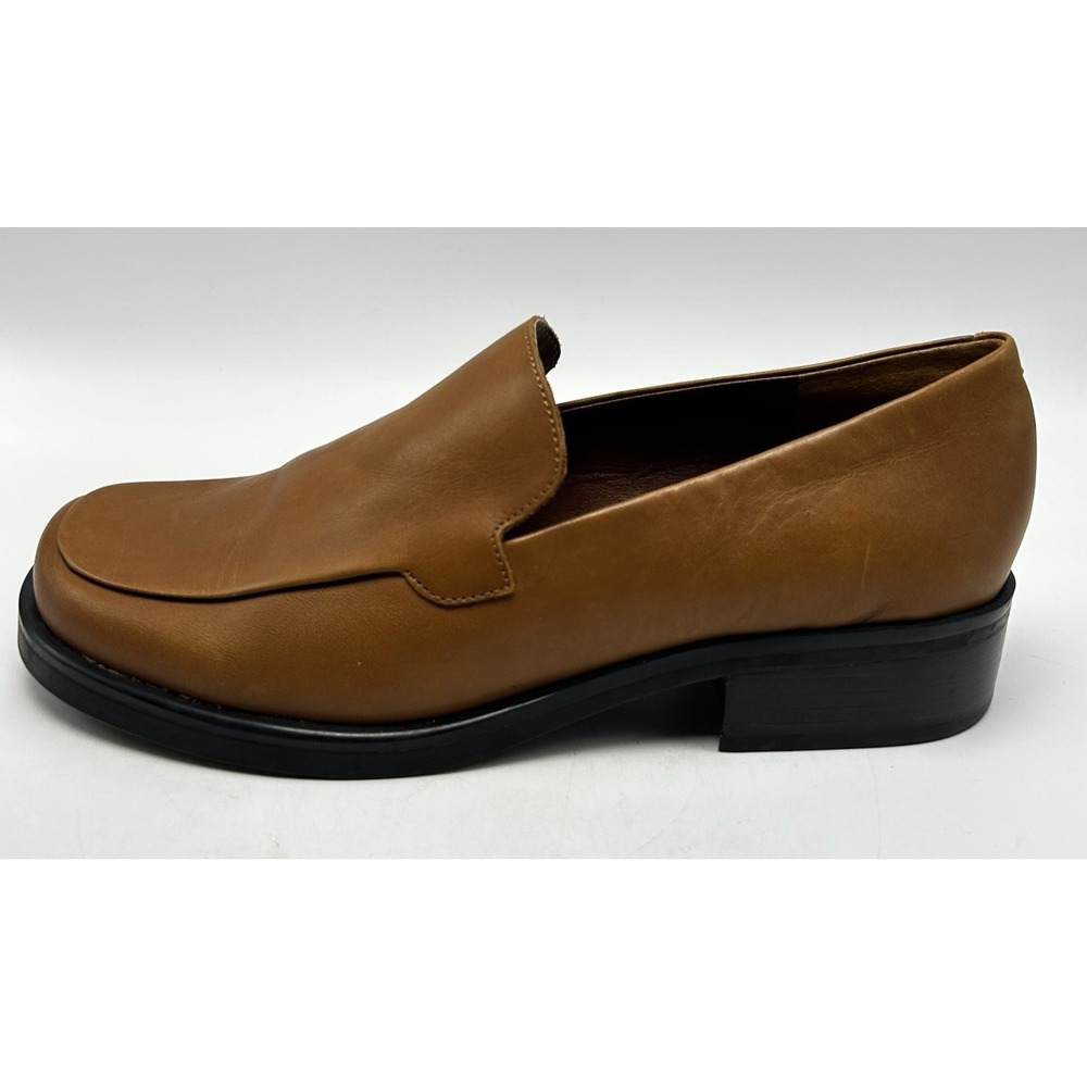 Vtg Franco Sarto Loafers Womens 8.5M Brown Leather Square Toe Block Heel